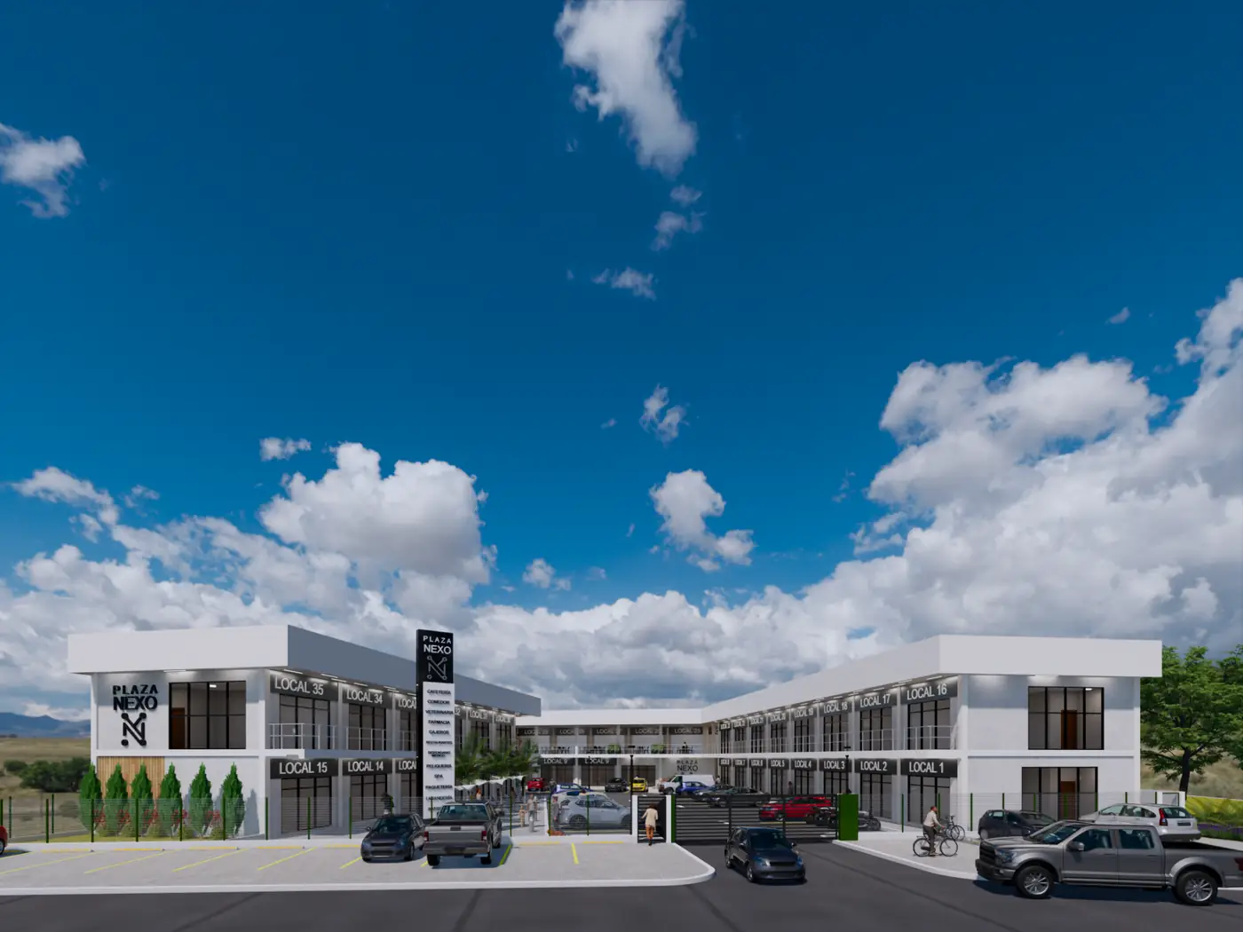 Vista frontal general de Plaza Nexo